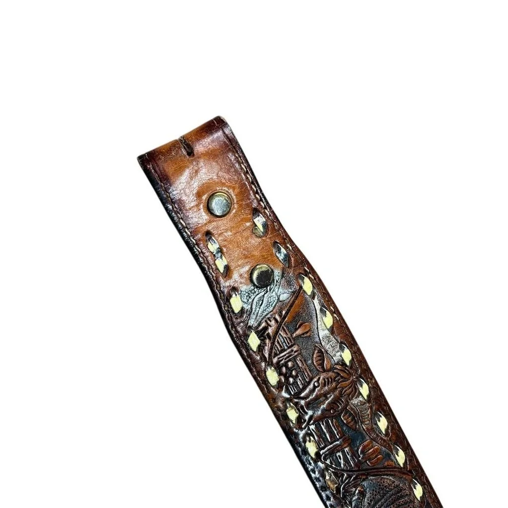 Vintage Embossed Leather‎ Western Belt Brown David